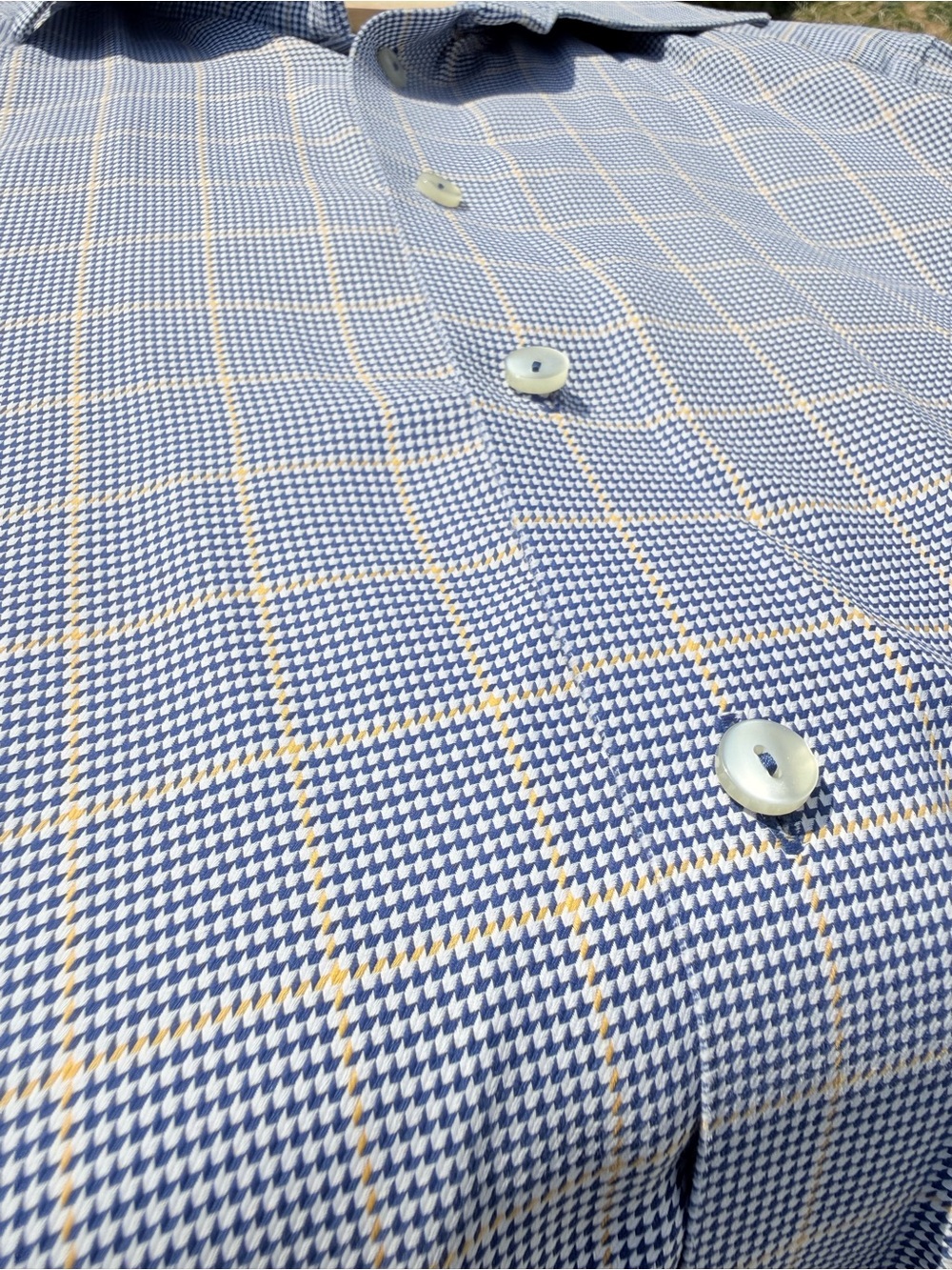 Eton Of Sweden Dress Shirt Mens 44 17.5 Contemporary Blue Yellow Plaid Checked